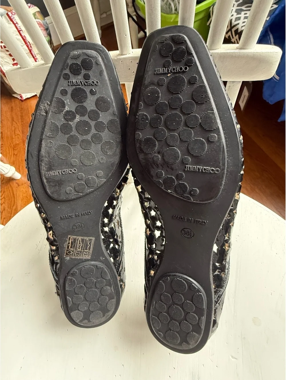 Jimmy Choo Black Laser Cut Leather Flats Size 38.5 Made in Italy